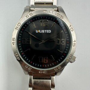 Unlisted Watch Men Silver Tone Black Dial 49MM Large Dial New Battery 8.75"